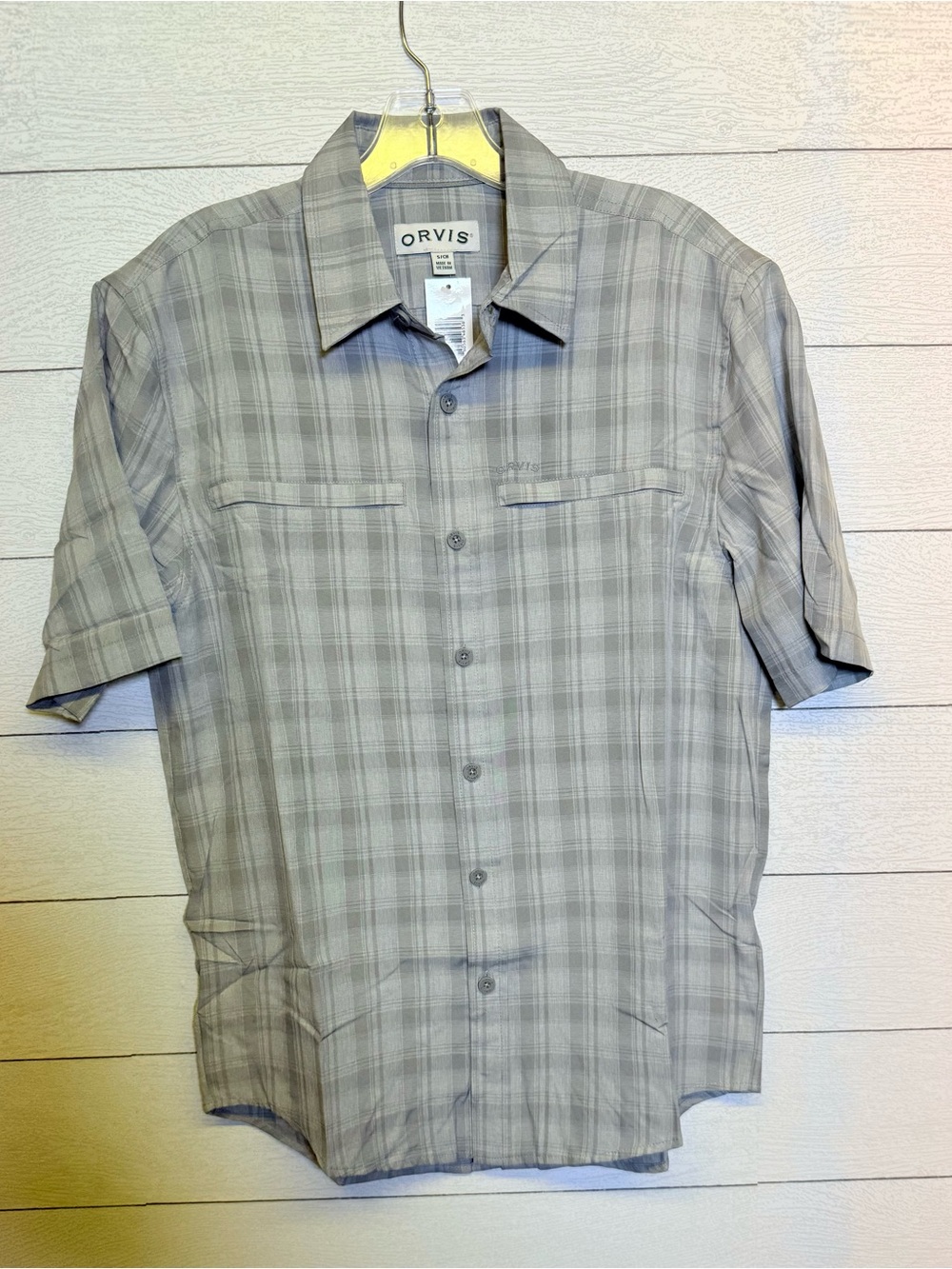 Orvis Men’s Gray Plaid Short Sleeve Tech Button-Down Shirt UPF 30+ Small NWT